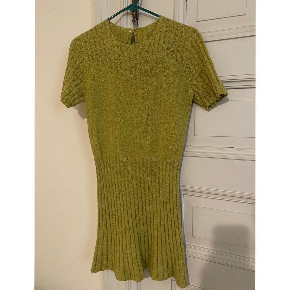 COPY - Vintage Chartreuse Green Sweater Mini Dress (altered to be mini) Women's…